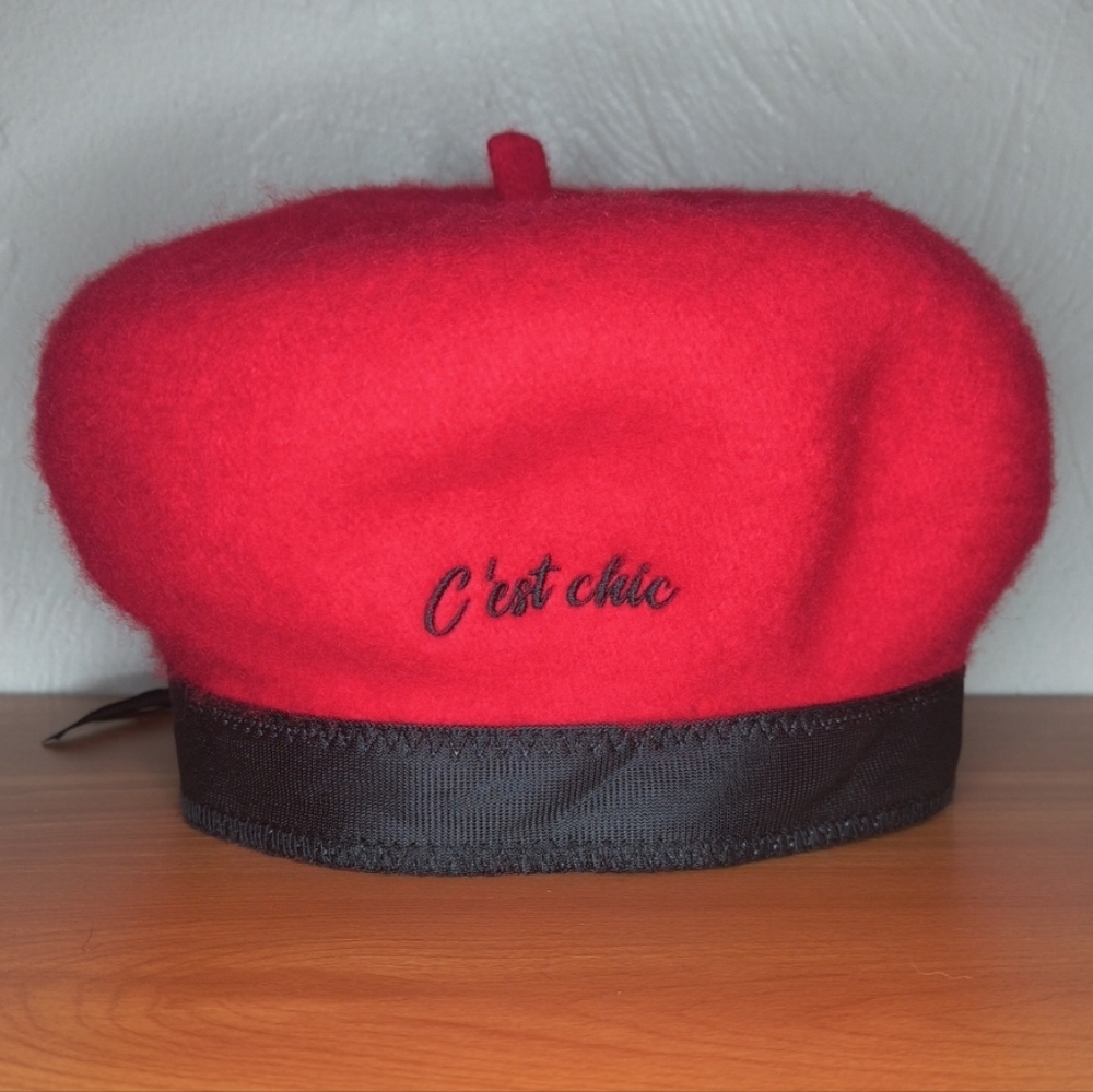 Classic Red Beret Embroidered C'est Chic Emily in Paris